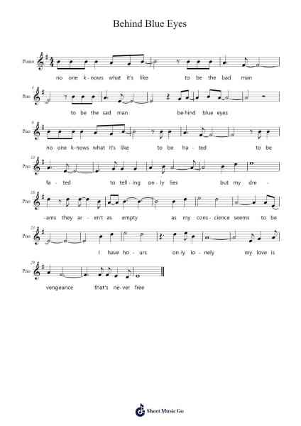 Behind Blue Eyes Notenblatt von The Who-Arr.Cumrusk Wescky