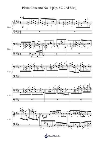 Piano Concerto No. 2 in E Major, Op. 59: II. Andante Sheet Music by Moritz Moszkowski-Arr.Cofvey Fieldmeo