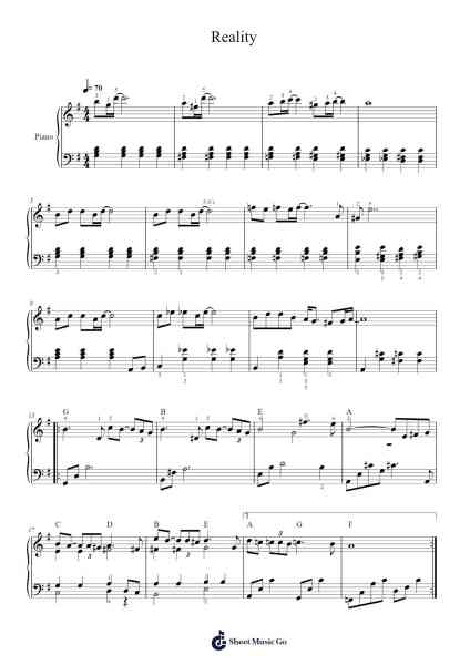 Reality Sheet Music by Vladimir Cosma-Arr.Huttwer Sampland