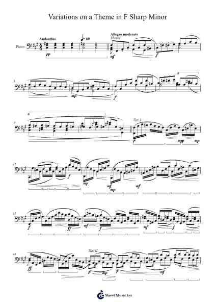 Variations on a Theme in F Sharp Minor (For Piano, Left Hand) Sheet Music by undefined-Arr.Marjill