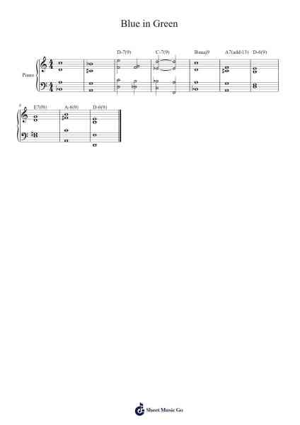 Blue in Green Musica per pianoforte di Miles Davis/Bill Evans - Arr.Sigwy Lorxine