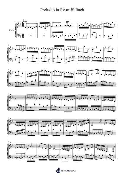 Preludio in Re m JS Bach Sheet Music by Johann Sebastian Bach-Arr.Yalegus