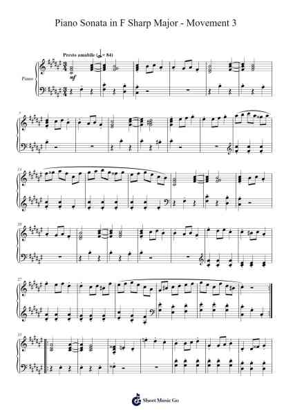 Piano Sonata in F Sharp Major - Movement 3 Sheet Music by Cookeda-Arr.Croftsdwight Rhyspiers