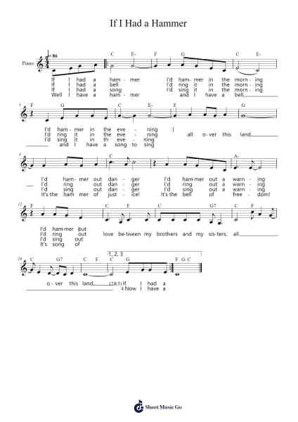 If I Had a Hammer Sheet Music by Pete Seeger/Lee Hays-Arr.Halemorse