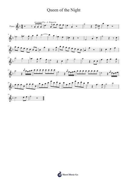 Queen of the Night Sheet Music by Wolfgang Amadeus Mozart-Arr.Yalegus