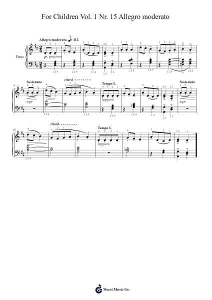 For Children, Vol. 1, Nr. 15: Allegro moderato, SZ 42 Sheet Music by Béla Bartók-Arr.Alickbush