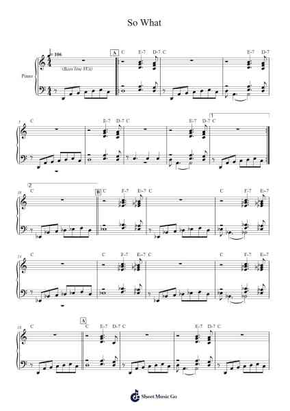 So What Sheet Music by Miles Davis-Arr.Adnest Fitzvin