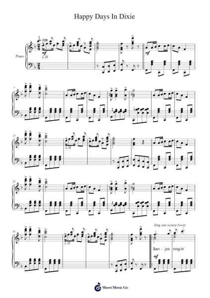 Happy Days In Dixie Sheet Music by Kerry Mills-Arr.Milnett