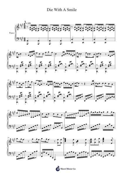 Die with a smile Ноты для фортепиано от Lady Gaga, Bruno Mars-Arr.Chansay Leenix