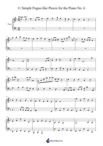 11 Simple Fugue-like Pieces for the Piano No. 6 Sheet Music by J.S. Bach-Arr.Pocent