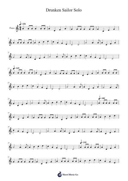 Drunken Sailor Solo Sheet Music by Misc Traditional-Arr.Sainsgen Junebrowne