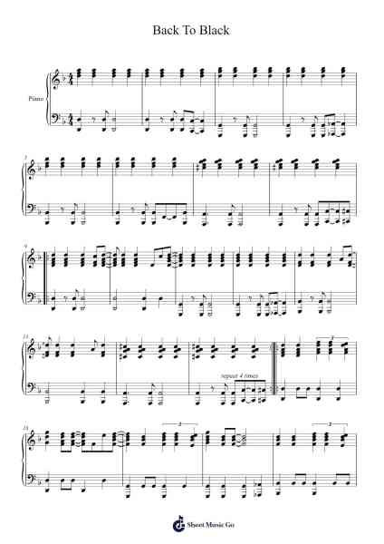 Back To Black Sheet Music by Amy Winehouse-Arr.Walshses
