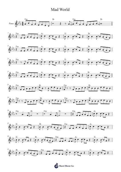 Mad World Sheet Music by Gary Jules-Arr.Gisbey Gregbins