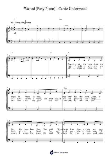 Wasted (Easy Piano) - Carrie Underwood