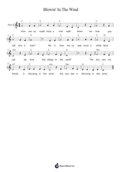 Blowin' In The Wind Sheet Music by Bob Dylan-Arr.Ellyle Hunrhys