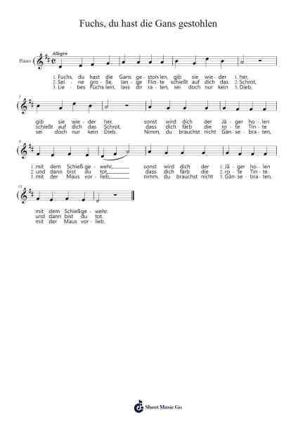 Fuchs, du hast die Gans gestohlen Sheet Music by Ernst Anschütz-Arr.Morecius Wake
