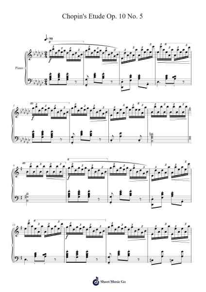 Chopin's Etude Op. 10 No. 5 Sheet Music by Jay Chou-Arr.Faithegou Tesskuk