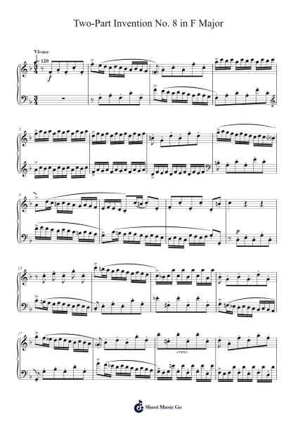 Two-Part Invention No. 8 in F Major, BWV 779 Sheet Music by J.S. Bach-Arr.Joedrich
