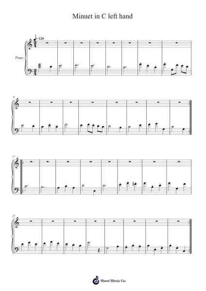 Minuet in C left hand Sheet Music by J.S. Bach-Arr.Reyler Poundien
