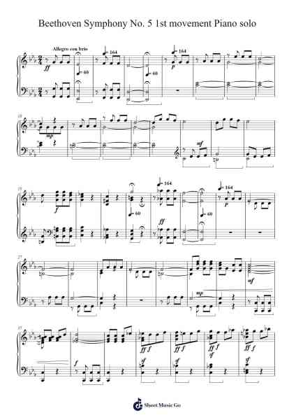 Beethoven Symphony No. 5 1st movement Piano solo Notenblatt von Ludwig van Beethoven-Arr.Cisraine