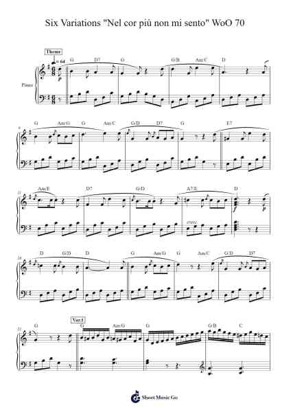 Six Variations "Nel cor più non mi sento" WoO 70 Sheet Music by Ludwig van Beethoven-Arr.Prupert Cookegram