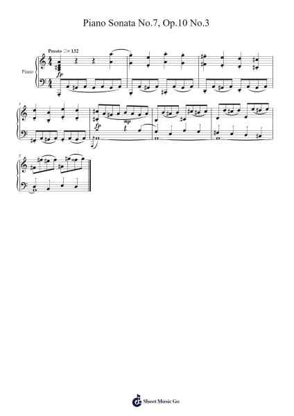 Piano Sonata No. 7 in D Major, Op. 10, No. 3 Sheet Music by Ludwig van Beethoven-Arr.Xanlain Drychel