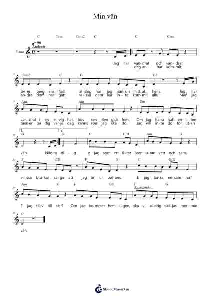 Min vän Sheet Music by Philip Zakeus Pihl-Arr.Temchell Thompro