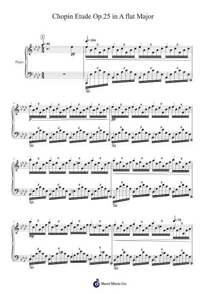 Etude in A flat Major, Op. 25 Sheet Music by Frédéric Chopin-Arr.Reylome