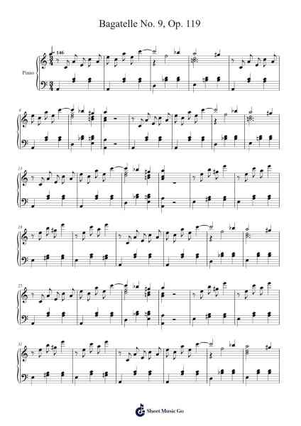 Bagatelle No. 9, Op. 119 Sheet Music by Ludwig van Beethoven-Arr.Errist