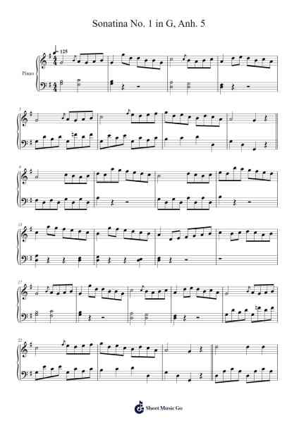 Sonatina No. 1 in G, Anh. 5 Sheet Music by Ludwig van Beethoven-Arr.Belbruce
