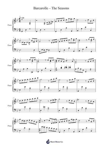 June: Barcarolle –The Seasons Sheet Music by Pyotr Ilyich Tchaikovsky-Arr.Songes