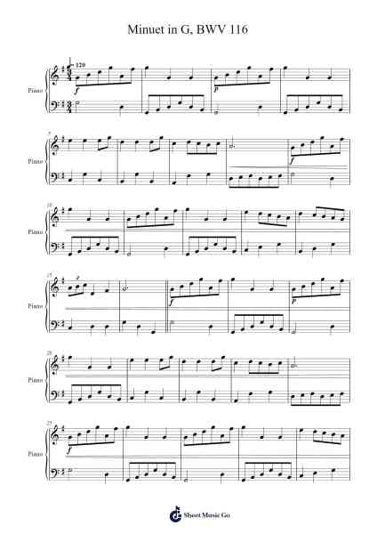 Minuet in G, BWV 116 Sheet Music by Johann Sebastian Bach-Arr.Earmay
