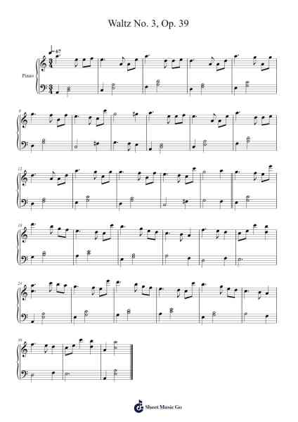 Waltz No. 3, Op. 39 Sheet Music by Johannes Brahms-Arr.Jonqy Keyreed