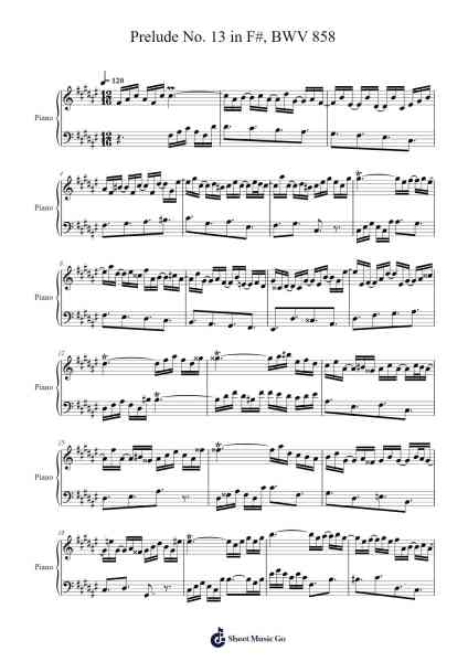 Prelude No. 13 in F#, BWV 858 Sheet Music by Johann Sebastian Bach-Arr.Readenee Foxmiles