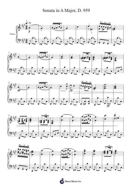 II. Andantino in F#m (Theme) – Sonata in A Major, D. 959 Sheet Music by Franz Schubert-Arr.Viten Sun