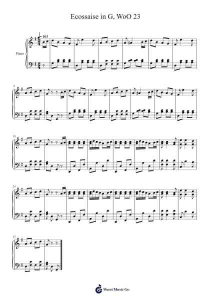 Ecossaise in G, WoO 23 Musica per pianoforte di Ludwig van Beethoven - Arr.Tenings