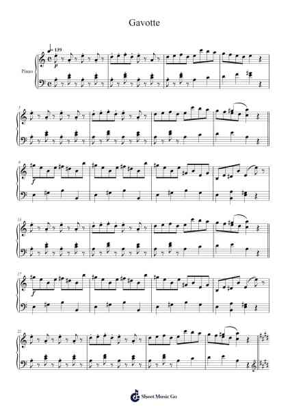 Gavotte – First Lessons No. 31, Op. 117 Sheet Music by Cornelius Gurlitt-Arr.Arkuk Househous