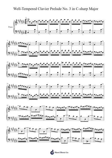 Bach's Well-Tempered Clavier Prelude No. 3 in C-sharp Major BWV 848 Sheet Music by Johann Sebastian Bach-Arr.Blantiane Hobrob