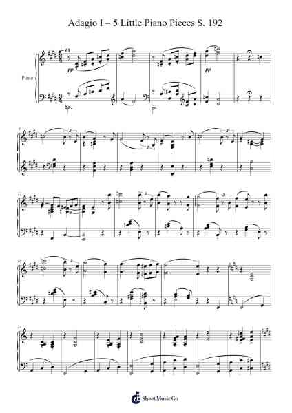 Adagio I – 5 Little Piano Pieces S. 192 Sheet Music by Franz Liszt-Arr.Phiphrey Bowthey