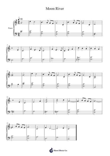 Breakfast at Tiffany's - Moon River Sheet Music by Henry Mancini-Arr.Wershop Keyburns