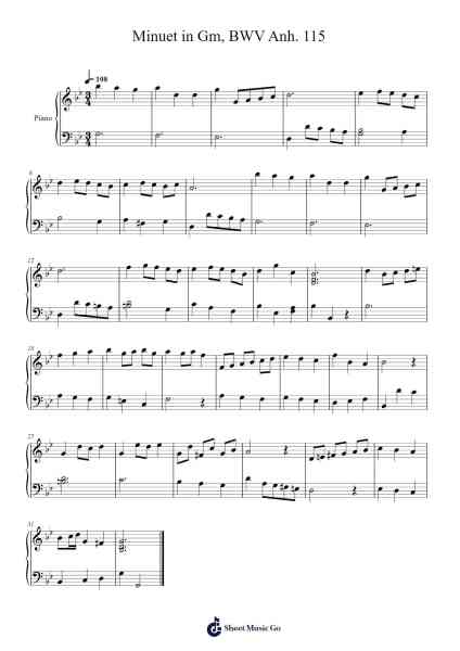 Minuet in Gm, BWV Anh. 115 Sheet Music by Johann Sebastian Bach-Arr.Perrusk
