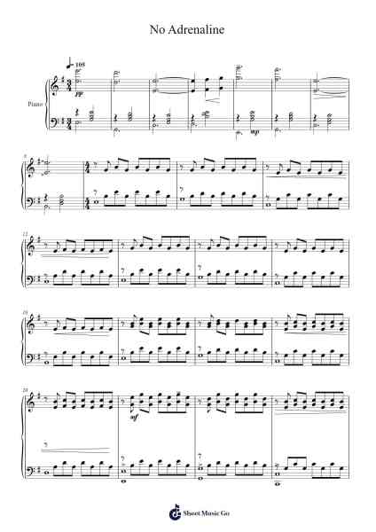 No Adrenaline Sheet Music by Ian Livingstone-Arr.Sijoyce
