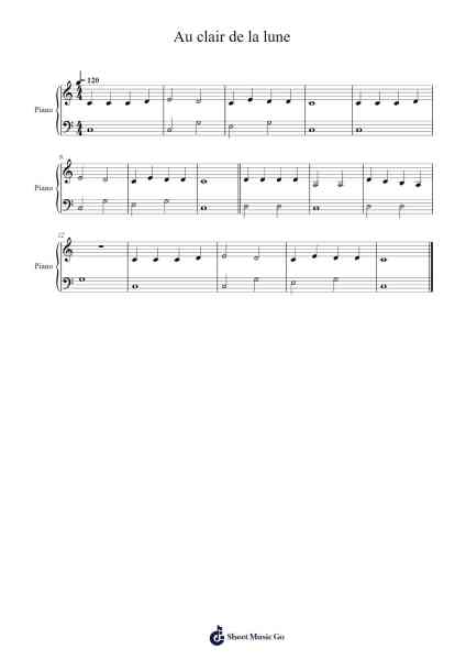 Au clair de la lune Sheet Music by Jean-Baptiste Lully-Arr.Efkirk