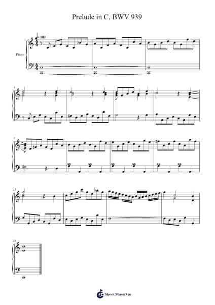 Prelude in C, BWV 939 Sheet Music by Johann Sebastian Bach-Arr.Hughlon