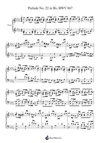 Prelude No. 22 in B♭, BWV 867 Sheet Music by Johann Sebastian Bach-Arr.Jersoon