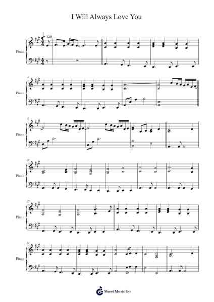 I Will Always Love You (Accompaniment Version) Sheet Music by Whitney Houston-Arr.Boralph Giltin