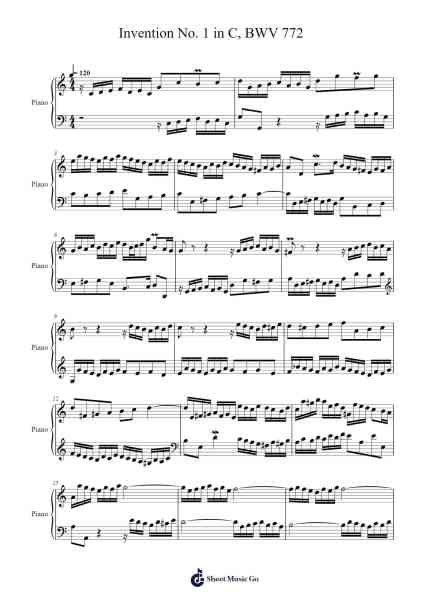 Invention No. 1 in C, BWV 772 Sheet Music by Johann Sebastian Bach-Arr.Bloorvogt