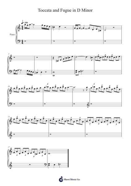 Toccata and Fugue in D Minor Sheet Music by Johann Sebastian Bach-Arr.Gailgale