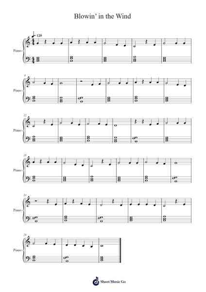 Blowin’ in the Wind Sheet Music by Bob Dylan-Arr.Humlouie