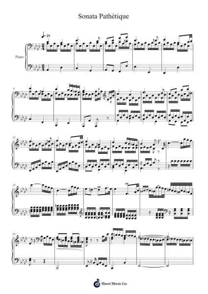 Adagio Cantabile – Sonata Pathétique Notenblatt von Ludwig van Beethoven-Arr.Bowreed